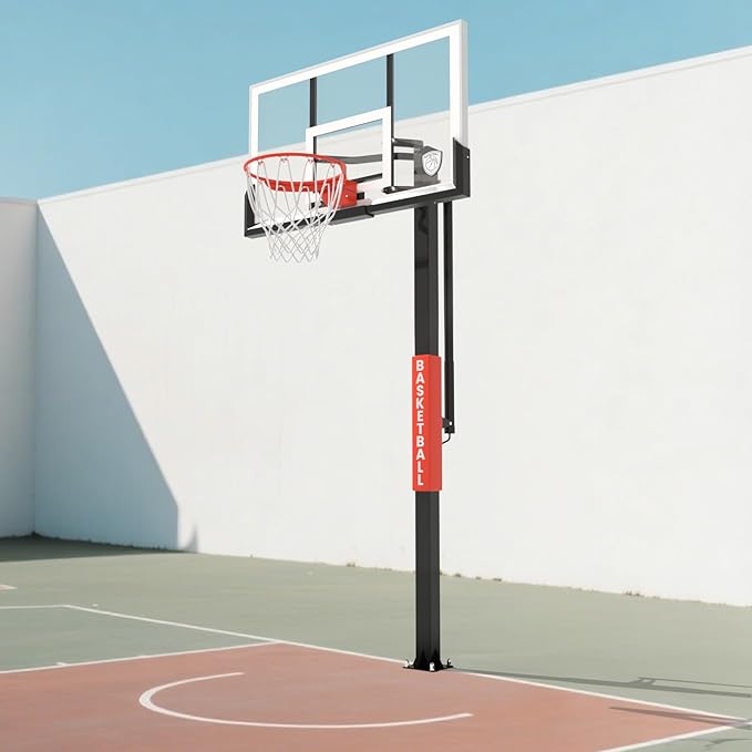 IGL In Ground Basketball Hoops, 54 Inch Tempered Glass Backboard Basketball Hoop Outdoor, 7.5-10 FT Height Adjustable Basketball Hoops & Goals System, Reinforced and Thickened Square Tube Iron Steel
