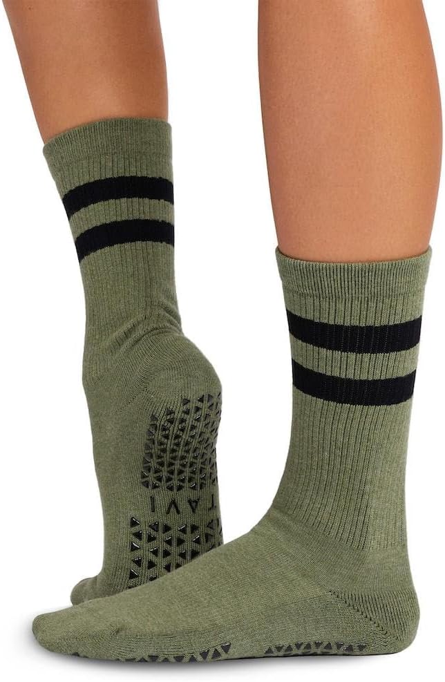 TAVI Kai Fashion Crew Grip Socks - For Slipper Barre, Pilates, and Yoga - with Grips for Women and Men
