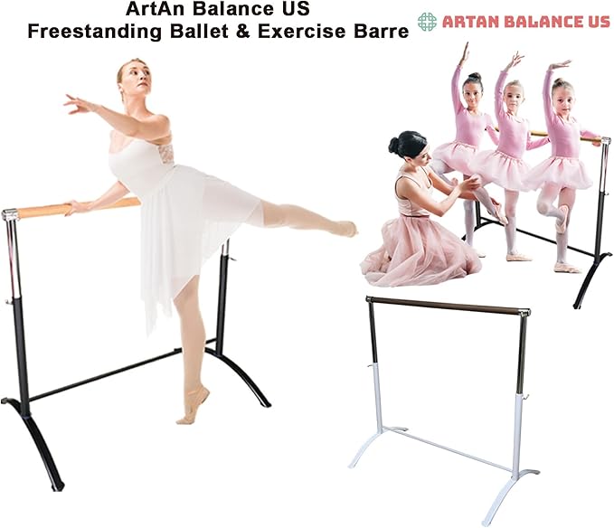 Ballet Barre Portable for Home or Studio, Height Adjustable Bar for Stretch, Pilates, Dance or Active Workouts, Single or Double Bar, Kids and Adults