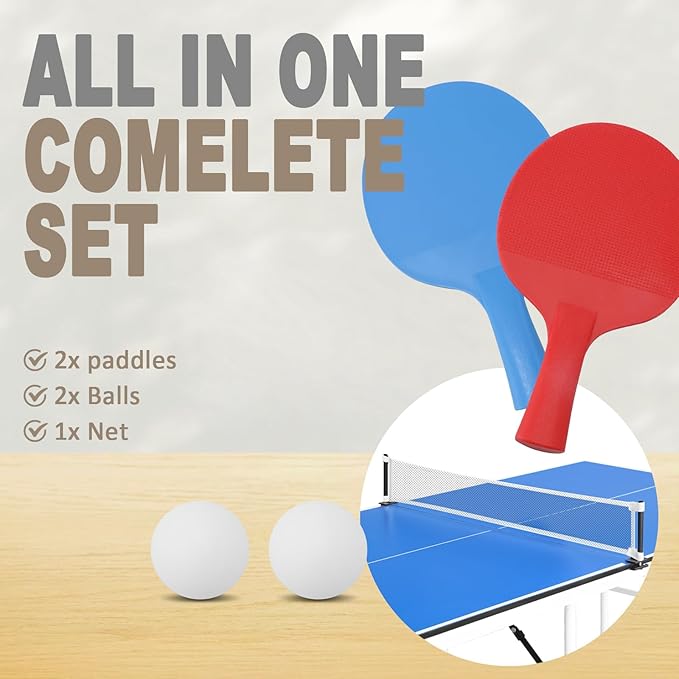 Seydrey 5.5x3ft Foldable & Portable Ping Pong Table, Folding Indoor Table Tennis w/ 2 Paddles, 2 Balls and Net