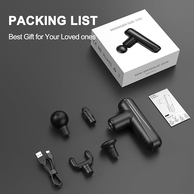 Mini Massage Gun for Deep Tissue Percussion - Portable Handheld Massager for Muscle Recovery with 4 Massage Heads High-Intensity Vibration Rechargeable Small Massage Gun