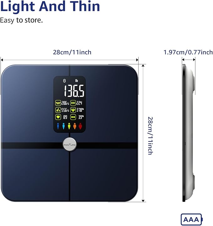 Body Fat Scale, Posture Extra Large Display Digital Bathroom Wireless Weight Scale Composition Analyzer with Heart Rate Heart Index & Body Shape Index with Free APP 400Lb Black