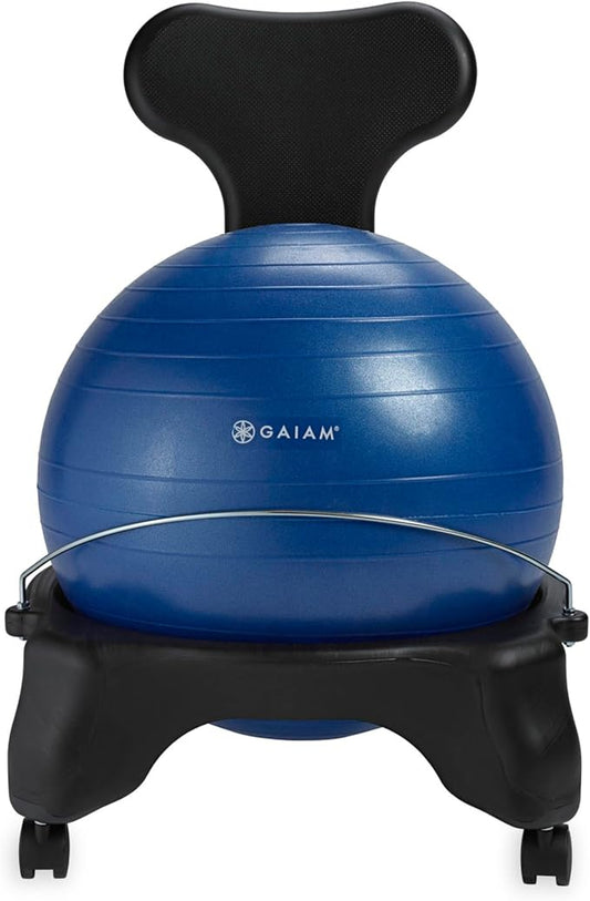Gaiam Classic Balance Ball Chair – Ergonomic Stability Chair for Desk & Office | Yoga Ball Seat with Base, Air Pump, & Exercise Guide | Improves Posture & Core Strength (300 lb Capacity)