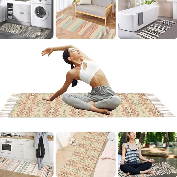 nuveti Cotton Yoga Mat - Absorbent, Grippy Tight Weave, Ashtanga & Hot Yoga Rug, Helps with Slippery Hands & Feet