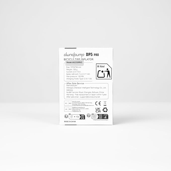 Bike Pump Electric DP5 PRO, 120 PSI Portable Bike Tire Pump with Gauge, Mini Bicycle Air Pump, Auto Shut Off, with Presta and Schrader Valves, for Road Bike, Mountain Bike, Sports Balls