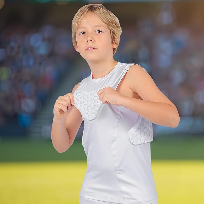 Youth Padded Compression Shirt Rib Protector for Football Protective Gear Baseball Padded Shirt Kid Child Boys