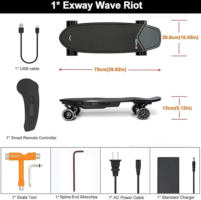 Exway Wave Belt 99Wh Electric Skateboards with Remote, Top Speed of 23 Mph, Quick-Swap Battery, 440 LBS Max Load, IP55 Waterproof, Mini Cruiser for Adults & Teens (W1)