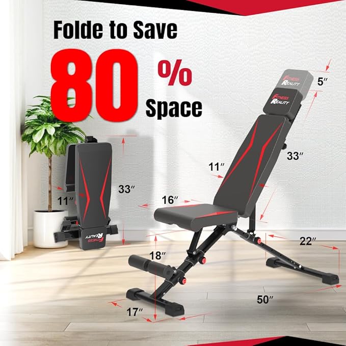 Fitness Reality Adjustable Weight Bench, Press for Incline Decline Workouts & Strength Training - Foldable for Home Gym - 800 Pound Capacity