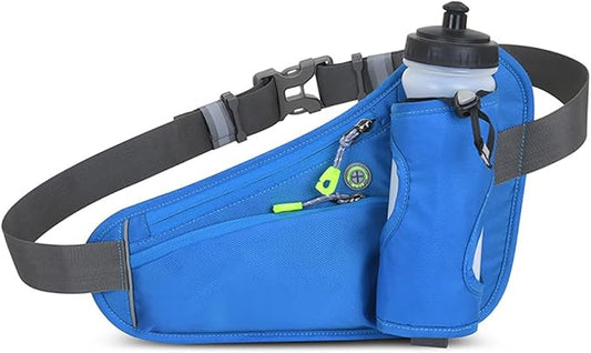 Running Waist Pack Can Hold Water Bottles,Outdoor Sport Hiking Waist Pack Bag for Men Women Travel Cycling Dog Walking(Bottle Not Included) (Blue)
