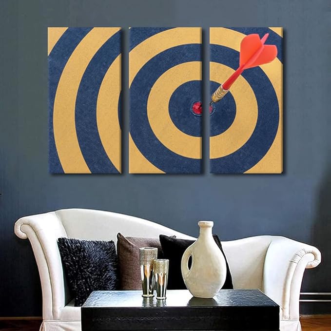Canvas Wall Art Office Decor Wall Art Success Paintings Dart Board for Living Room 3 Piece Sports Theme Pictures Contemporary Home Decor Print on Canvas Stretched and Framed Ready to Hang(40"Wx60"H)