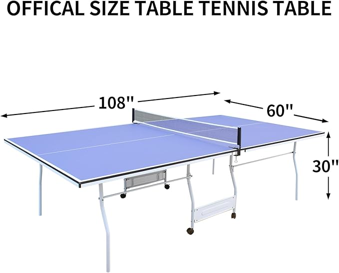 Professional Table Tennis Table, Foldable Ping Pong Game Set for Indoor, 8FT 9FT Single Player Playback Mode Ping Pong Table with Net and Post Set, 2 Paddles and 3 Balls