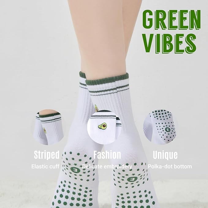 EUDOLAH Cute Yoga Socks for Women Pilates Barre Breathable Non-Slip Crew Grip Sock With Stripes Anti-friction Athletic Socks