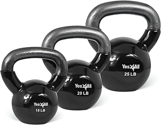 Yes4All Kettlebell Set Vinyl Coated Weights Combo for Full Body Workout Equipment Push up, Grip Strength Training, Dumbbell Weights Exercises