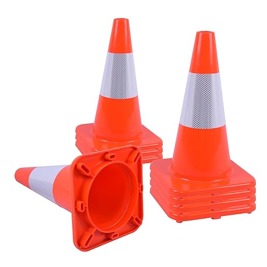 8 Pack 18" Traffic Cones – Orange Safety Cones with 6" Reflective Collars – Durable PVC Road Cones for Parking, Construction, Driveway & Training Use