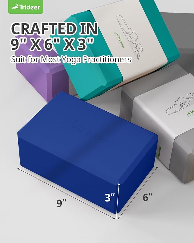 Trideer 9"x6"x3" Yoga Blocks, High Density EVA Foam Blocks 2 Pack, Supportive, Lightweight & Odor Resistant, Yoga Essentials and Accessories for Yogi & Yogini