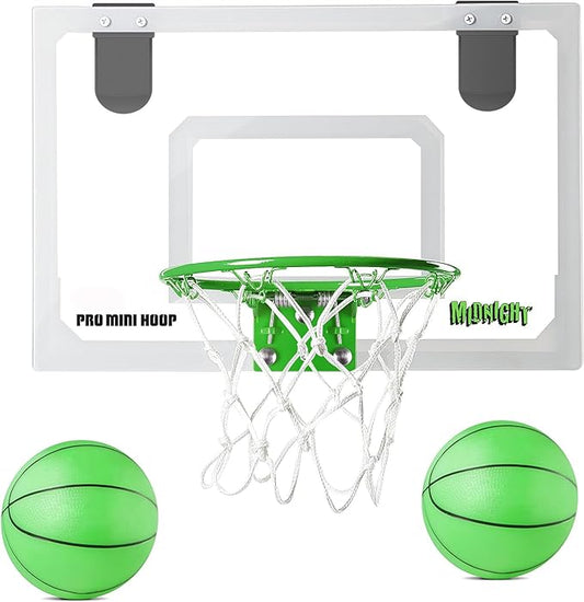AOKESI Mini Portable Basketball Hoop Indoor Glow in The Dark, Over The Door Basketball Net Goal for Room Outdoor Play Game Toys Gift for Adult Kids Boys
