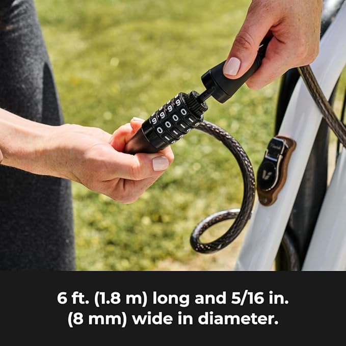 Master Lock Black Set Your Own Combination Bike Lock, Metal Cable Lock has a Weather Resistant Vinyl Coating for Outdoor Durability, 5 Feet Long, 8370D