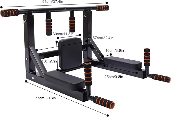 Wall Mounted Pull Up Bar Chin Up bar Multifunctional Dip Station for Indoor Home Gym Workout, Heavy Duty Steel Pipe Maximum weight 440 Lbs