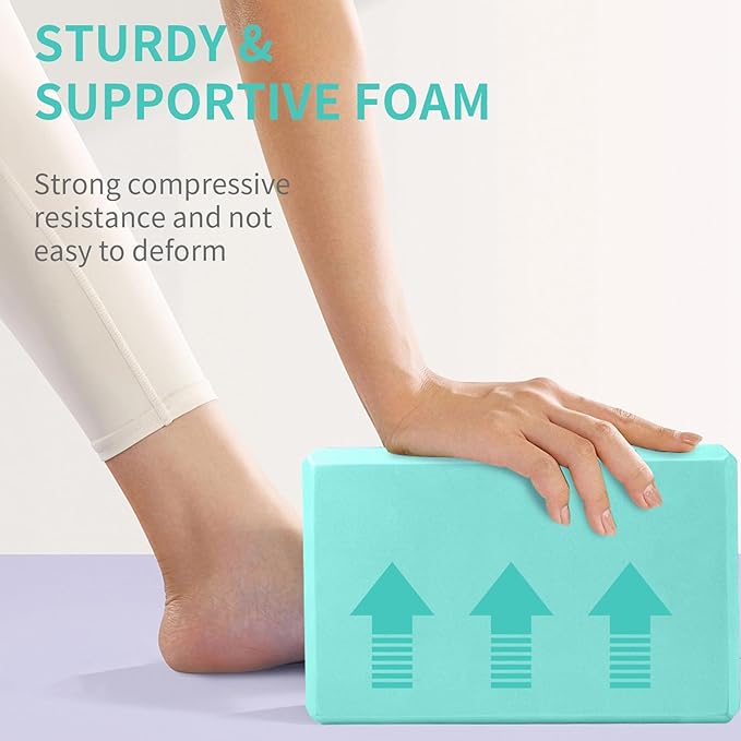 Yoga Block 2 Pack 9"x6"x3", Sturdy Yoga Foam Blocks, High Density & Non Slip Surface for Pilates & Stretching, Fitness Accessories for Stability & Balance