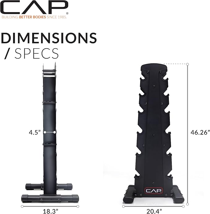 CAP Barbell Rubber Coated Dumbbell Weight Set with Vertical Rack | 100 lb, 150 lb, and 210 lb Options