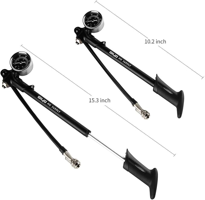 Giyo High Pressure Shock Pump, (300 PSI Max) for Fork & Rear Suspension, Lever Lock on Nozzle No Air Loss (Black)