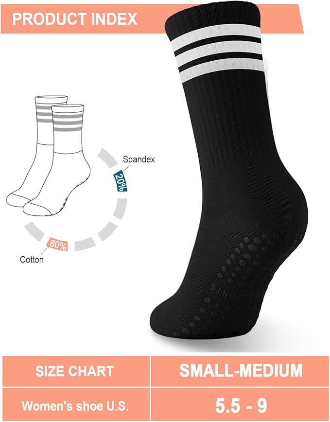 6 Pairs Grip Pilates Socks for Women, Non-slip Yoga Athletic Socks for Barre Ballet Barefoot Workout Hospital