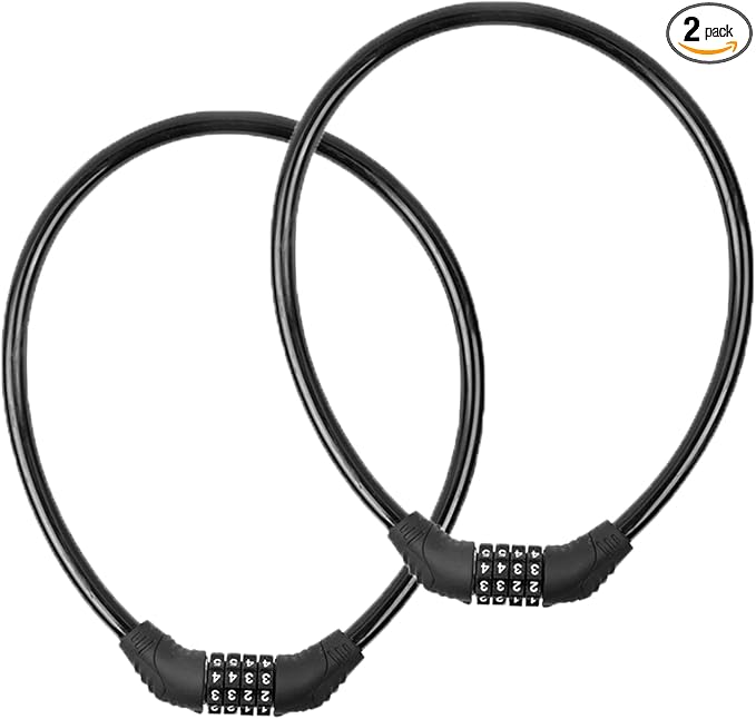 2 PACK Bike Locks Cable,Anti Theft Bicycle Lock Chain,4 Digit Security Resettable Bike Combination Lock Self Coiling Combination Cable Combo Bike Locks Without Mounting Bracket,2 Feetx1/2 Inch (Black)