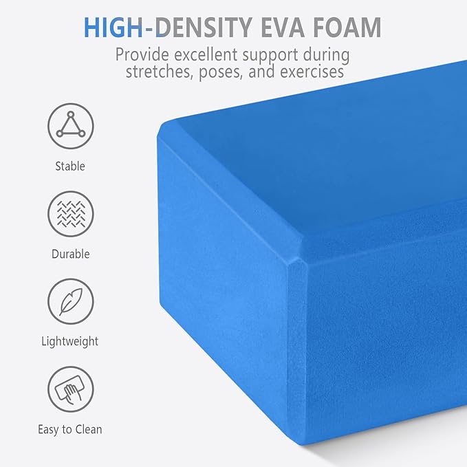 2 Pack 9‘’x6‘’x4‘’ Yoga Blocks with Stretch, Durable Yoga Foam Blocks, High Density & Non Slip Surface for Yoga, Pilates, Stretching, Dance, Ballet, Gymnastics,Fitness for Stability & Balance