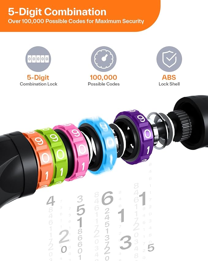 Sportneer Bike Lock: 5 Digit Combination High Security Anti Theft Bike Chain Lock - 3.2/3.6/4ft Heavy Duty Keyless Bicycle Lock for Bike, Motorcycle, Scooter, Door & Gate - 4/6mm Thick, Easy to Use