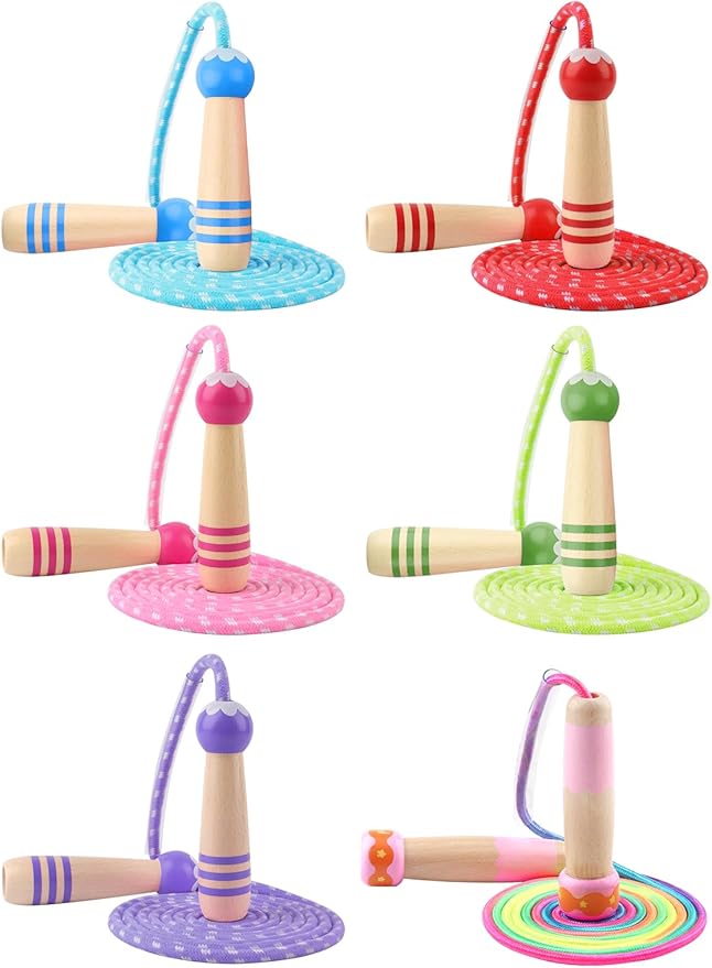 Jump Rope for Kids, Lorvain Adjustable Skipping Rope, Kids Jump Ropes with Wooden Handle for Girls Boys, Weighted Jumping Ropes for Fitness Workout Exercise Outdoor Fun Activity