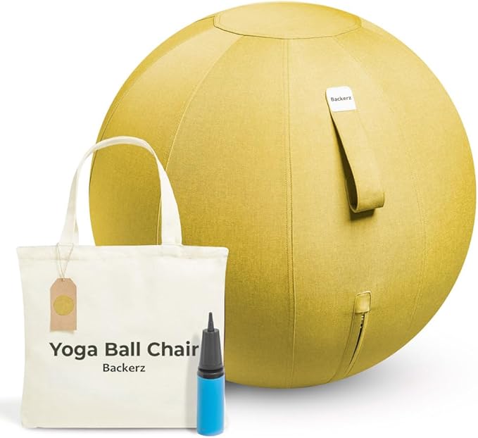 Balance Ball Chair for Office & Home - Ergonomic Exercise Ball for Posture & Back Pain Relief, Yoga Ball Chair - Sitting Ball with Washable Linen Cover