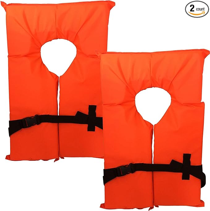 2 Pack Coast Guard Approved Life Jackets. High Visibility Color Type II Keyhole Life Vest in Classic May West Style. Compliance Flotation Device