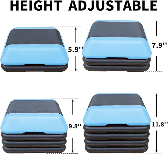 Height-Adjustable Step Aerobics Platform Fitness Equipment Stepper Trainer Exercise Step Platform with 4 Riser