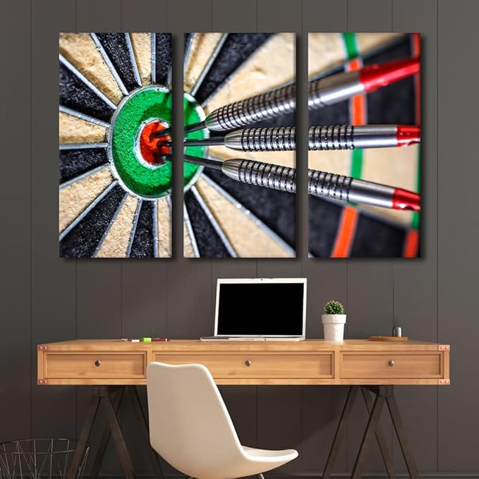Canvas Wall Art Darts Hit the Bull's Eye Motivational Wall Art for Living Room Office Pictures Rustic Decoration for Bedroom Modern Home Decor Bathroom Decorations Framed Ready to Hang, 40"Wx60"H