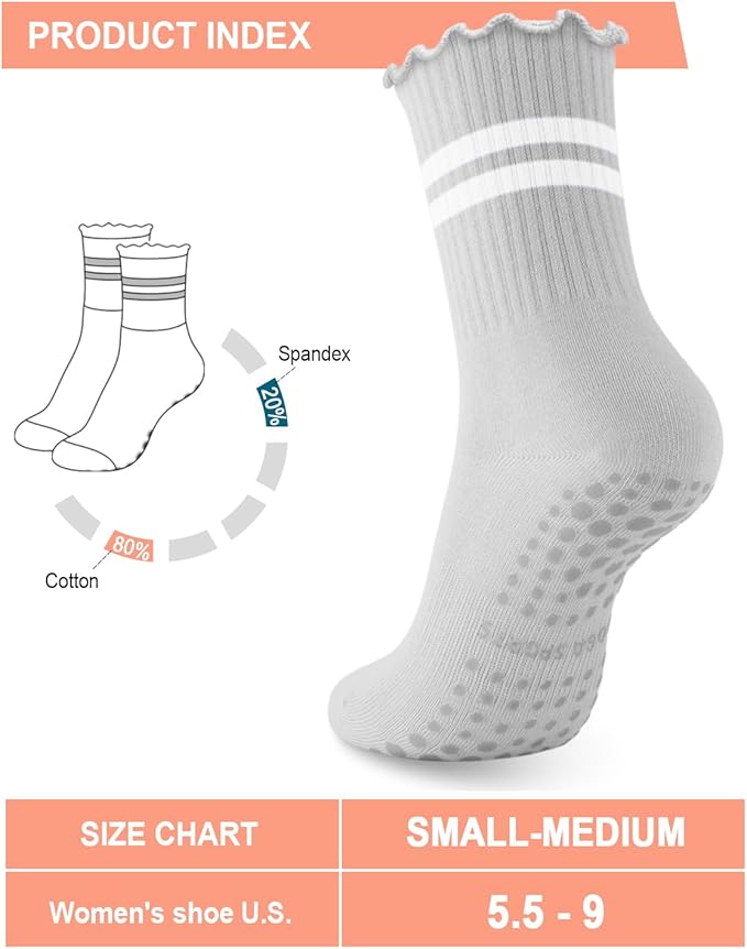 6 Pairs Grip Pilates Socks for Women, Non-slip Yoga Athletic Socks for Barre Ballet Barefoot Workout Hospital