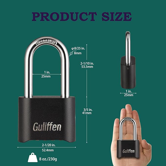 2 Pack Heavy Duty Weatherproof Combination Padlock, Outdoor Combination Lock with Long Shackle for Gate, Fence, Warehouse, Storage Unit,Garages