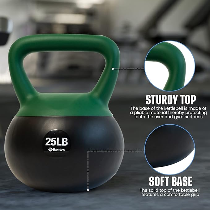 bintiva Soft Kettlebells - Sea and Iron Sand Filled Weights for Women and Men - Color Coded Kettle Bell Sets