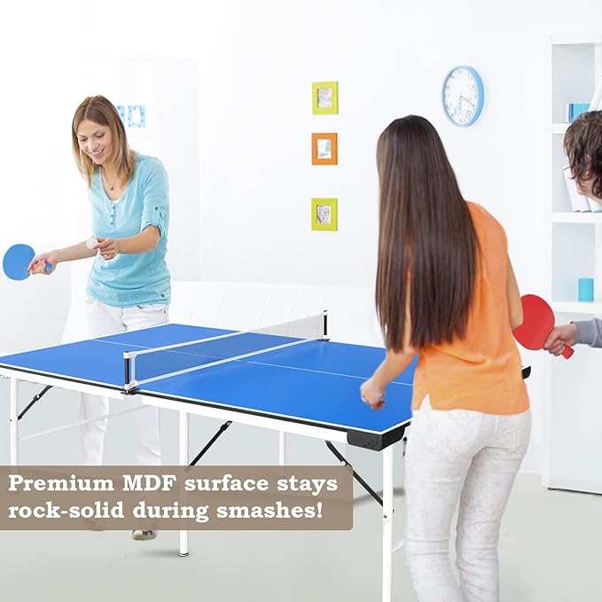 Seydrey 5.5x3ft Foldable & Portable Ping Pong Table, Folding Indoor Table Tennis w/ 2 Paddles, 2 Balls and Net