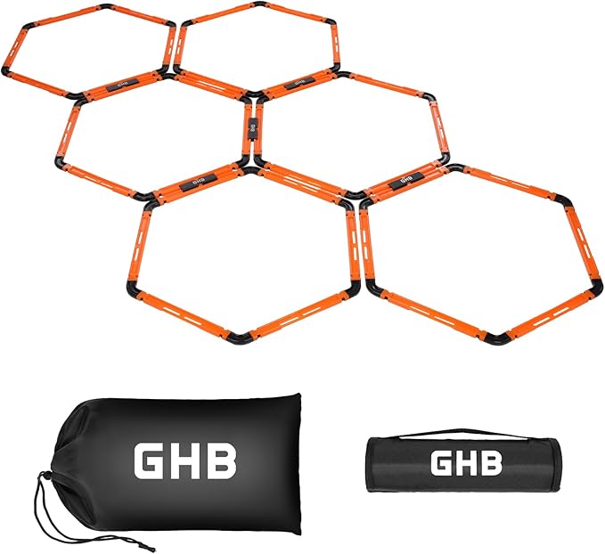 GHB Hex Agility Rings Speed Rings with Carrying Bag 6 Set Portable Hexagon Rings, Agility Ladder for Agility Footwork Training