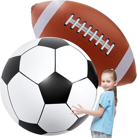 Lewtemi Giant Inflatable Sports Balls Large Inflatable Beach Ball Baseballs Soccer Rainbow Basketball Football for Sport Birthday Party Favor(2 Pcs,Soccer, Football,27 Inch)