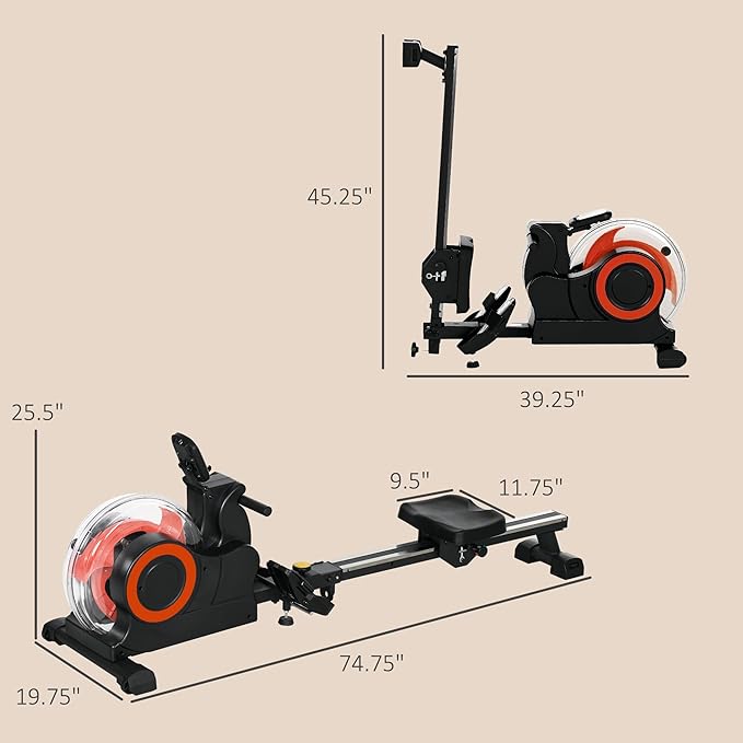 Soozier Water Rowing Machine for Home, Foldable Rower Machine with Adjustable Resistance, Wheels, LCD Monitor and Tablet Holder, 264lbs Weight Capacity