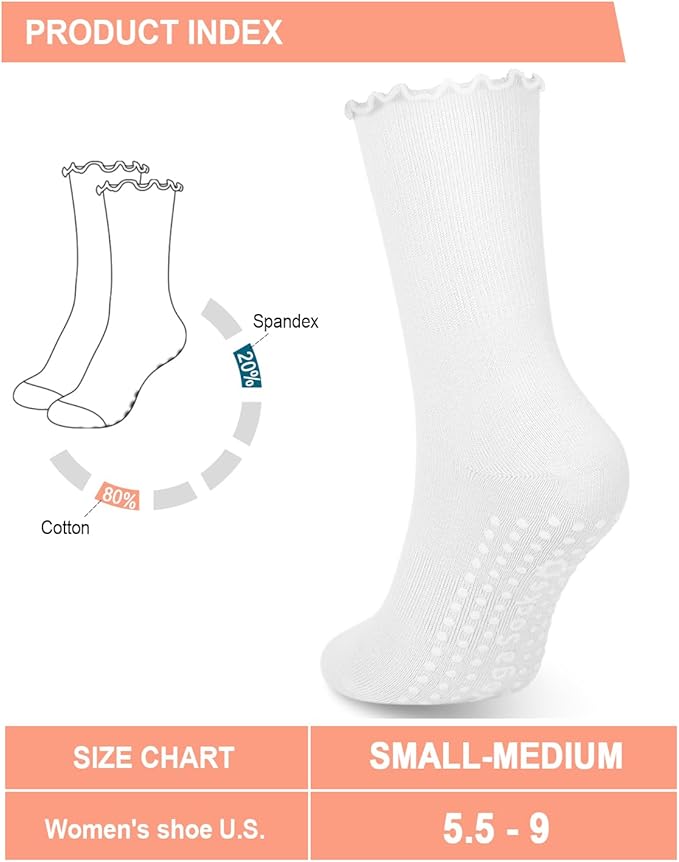 6 Pairs Grip Pilates Socks for Women, Non-slip Yoga Athletic Socks for Barre Ballet Barefoot Workout Hospital