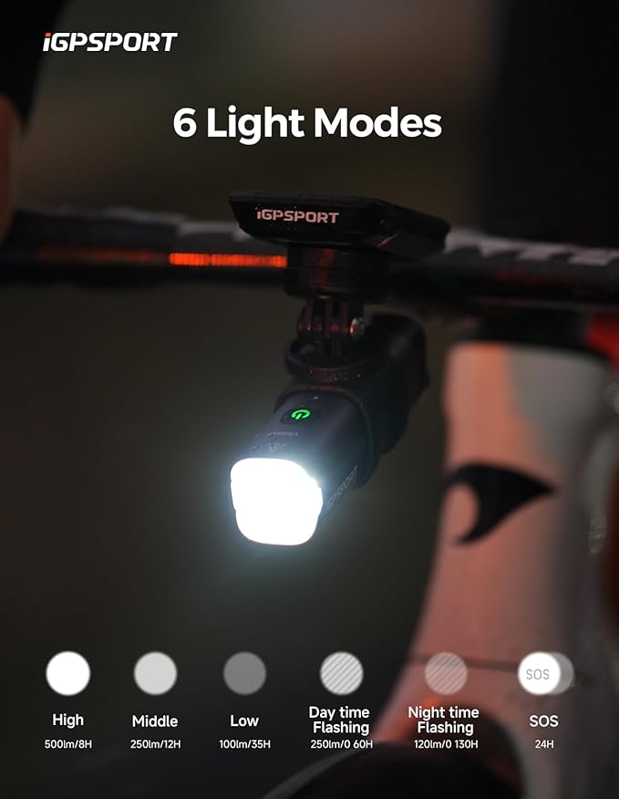 iGPSPORT Smart Bike Light, 500/800/1200 Lumens Bright Bicycle Headlight for Night Riding Cycling Rechargeable Waterproof