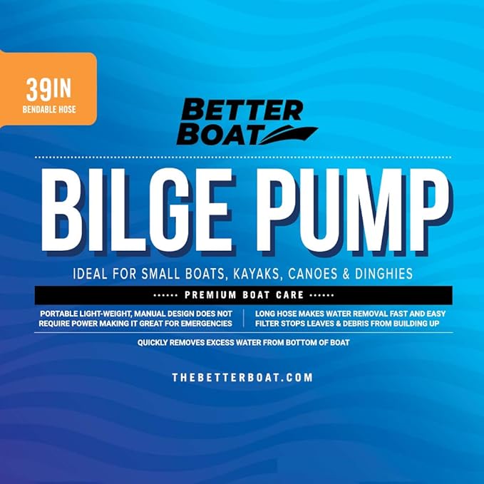 Manual Bilge Pump for Boats, Kayak, Canoe, Hand Water Pump with Hose, Portable Handheld Siphon Bailer, 20 Gallons Per Minute Suction, Marine Grade