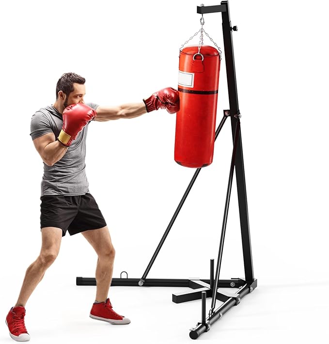 TLSUNNY 150 LBS Height Adjustable Punching Bag Stand W/Weighted Base, Heavy Duty Bag Stand, Steel Sandbag Rack Boxing Bag Stand, Free Standing for Home Gym Fitness, Stand Only