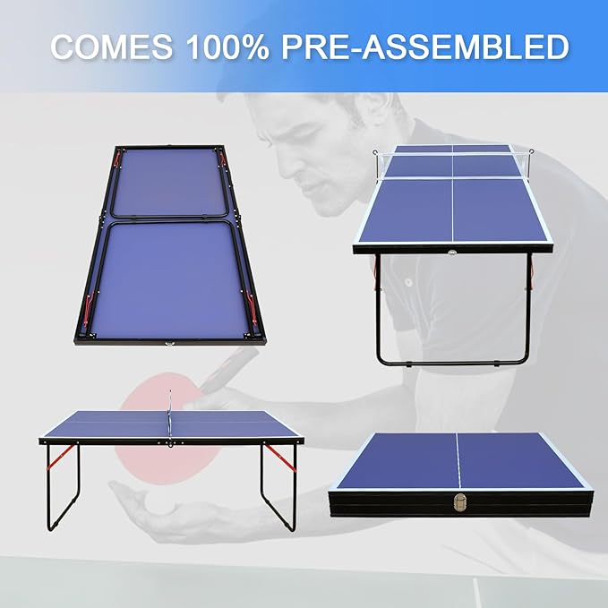 Ping Pong Table Foldable & Portable Table Tennis Table Set for Indoor & Outdoor Games with Net, 2 Paddles and 3 Balls