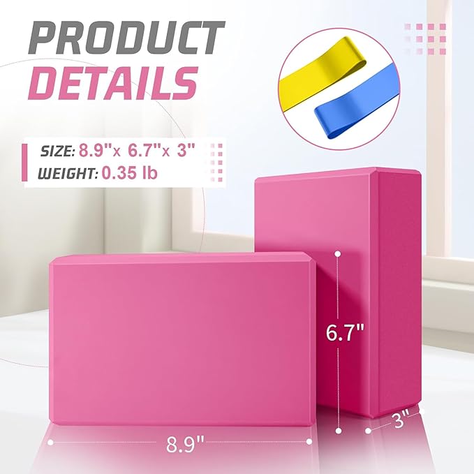 Biguphate Yoga Blocks 2 Pack, EVA Foam Yoga Block Supportive Latex-Free, Non-Slip Exercise Blocks, Yoga Accessories for Pilates, Meditation, Balance, Stretching and Deep Poses