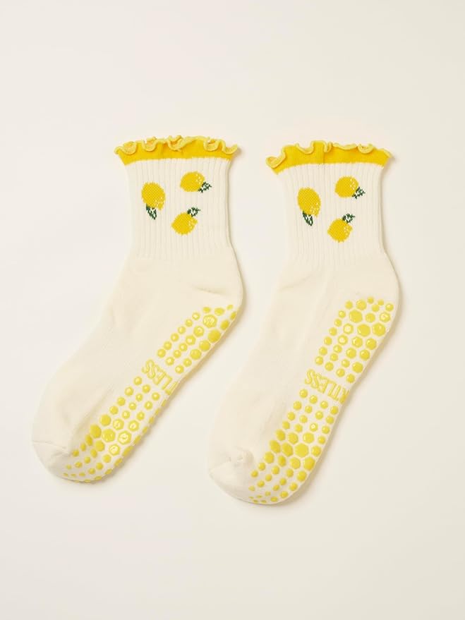 Crew Half Calf Grip Socks, Cutest Fruits Pilates Socks, Ruffle socks, Non-Slip, Barre Yoga Fitness