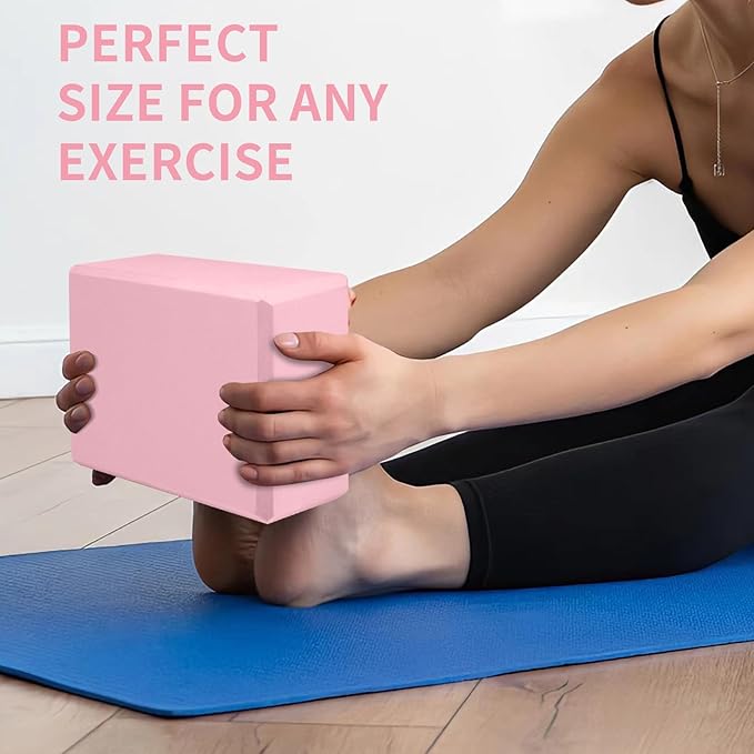 Yoga Block 2 Pack 9"x6"x3", Sturdy Yoga Foam Blocks, High Density & Non Slip Surface for Pilates & Stretching, Fitness Accessories for Stability & Balance