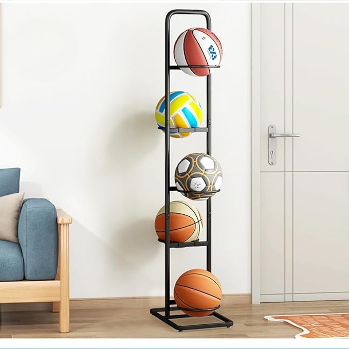 Vertical Ball Rack -basketball rack- Durable Carbon Steel Storage for Basketball, Soccer, Volleyball, and More - Easy to Assemble, Waterproof, Sturdy - 56.7" H